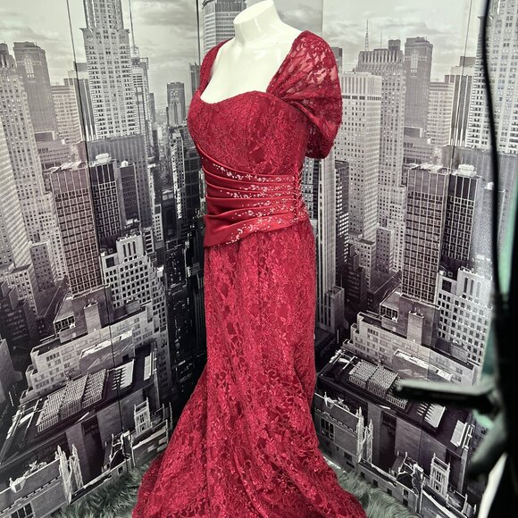 Caterina Collection Red Lace Embellished Gown - Picture 4 of 10